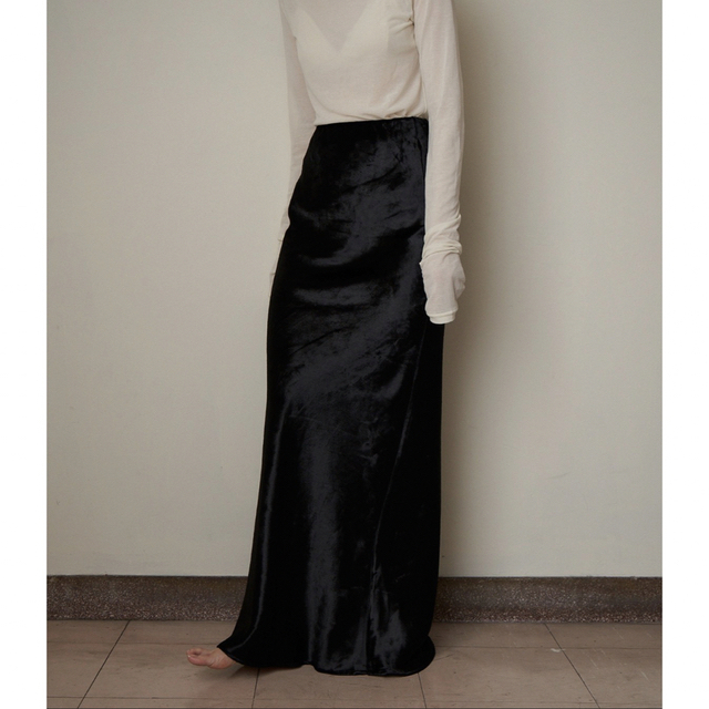 上品なスタイル ENOF skirt velvet アイボリー×レッド long long skirt