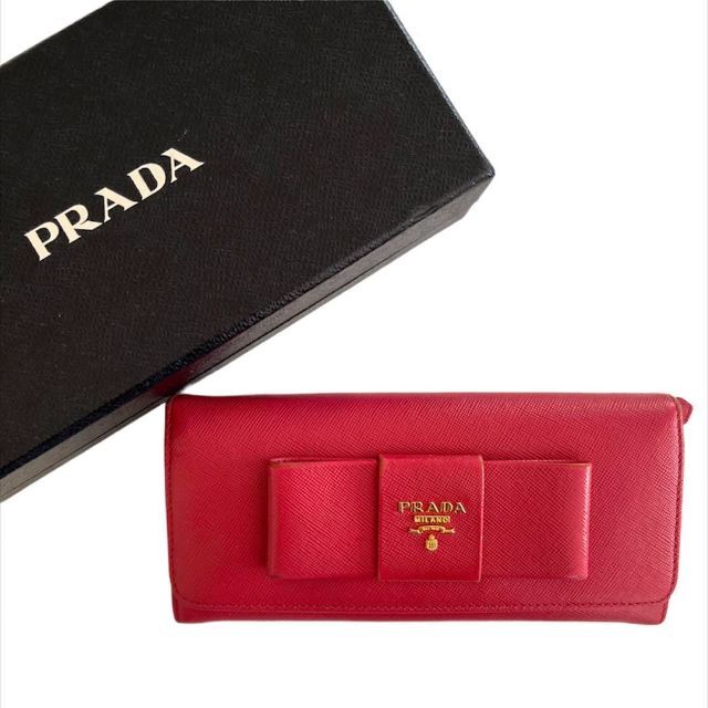 ♡リボンかわいい♡ PRADA プラダ サフィアーノ 赤 長財布 レッド