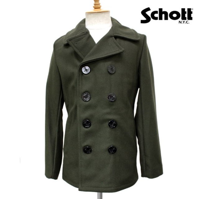 SCHOTT ピーコート OLIVE オリーブ(クリニーング済) 激安ブランド 4200円引き axishcl.com