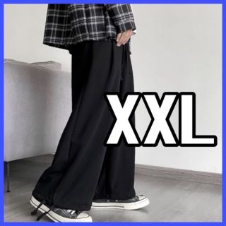 ガウチョパンツ ワイドパンツ スウェット  袴  黒 ブラック 男女  XXL(ワークパンツ/カーゴパンツ)