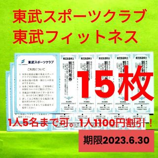 【15枚】東武スポーツクラブ割引券　15枚(フィットネスクラブ)