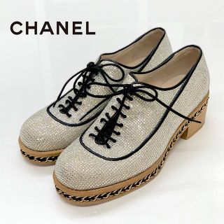 シャネル(CHANEL)の4816 シャネル ラインストーン チェーン ココマーク レースアップシューズ(スニーカー)