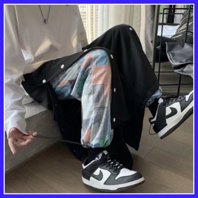 ワイドパンツ ボトムス ペイズリー サイドボタン ストレートパンツ 黒 M 男女の通販 by take's shop|ラクマ