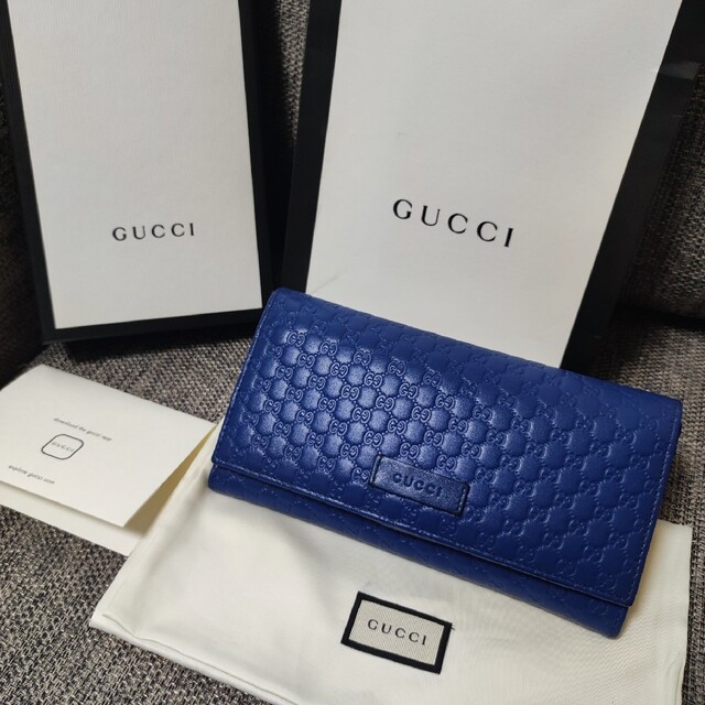 グッチ GUCCI 長財布 マイクロ グッチ シマ ブルー 紺 美品✨