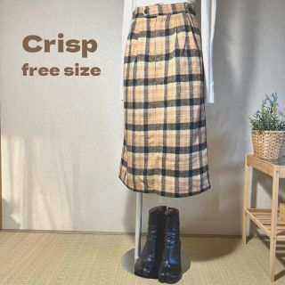 クリスプ(Crisp)の【美品】Crisp 秋冬素材　膝丈　ストレート　スカート　チェック(ひざ丈スカート)