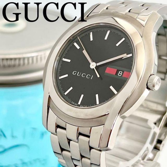 90 GUCCI グッチ時計　メンズ腕時計　シェリーライン　デイト　美品　人気 | フリマアプリ ラクマ