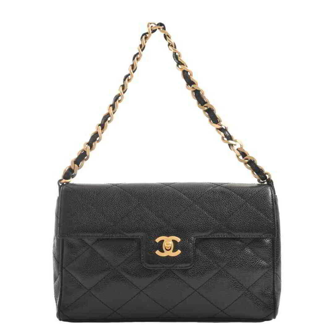 CHANEL -  【中古】 CHANEL シャネル キャビアスキン マトラッセ ココマーク チェーン ショルダーバッグ ブラック キャンバス by