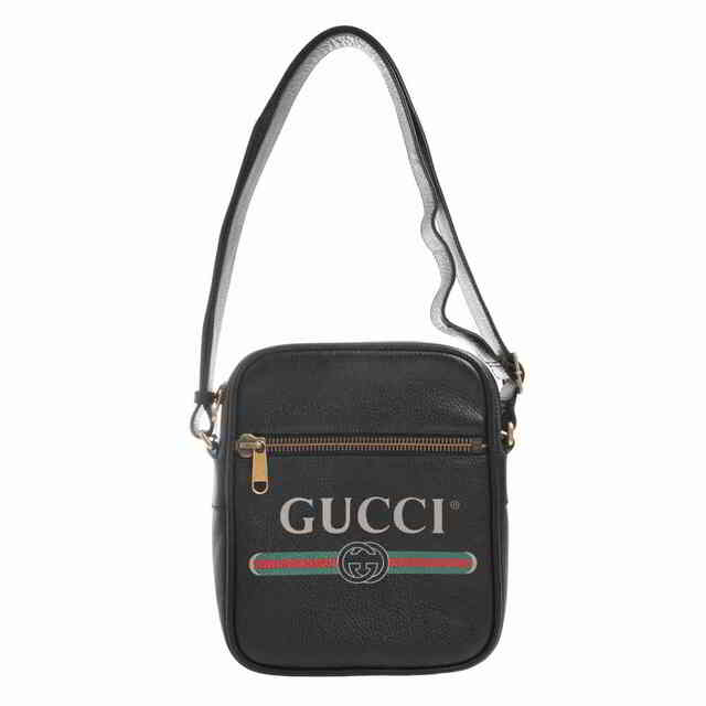 【中古】 Gucci グッチ レザー グッチプリント ヴィンテージロゴ ショルダーバッグ ブラック by | フリマアプリ ラクマ