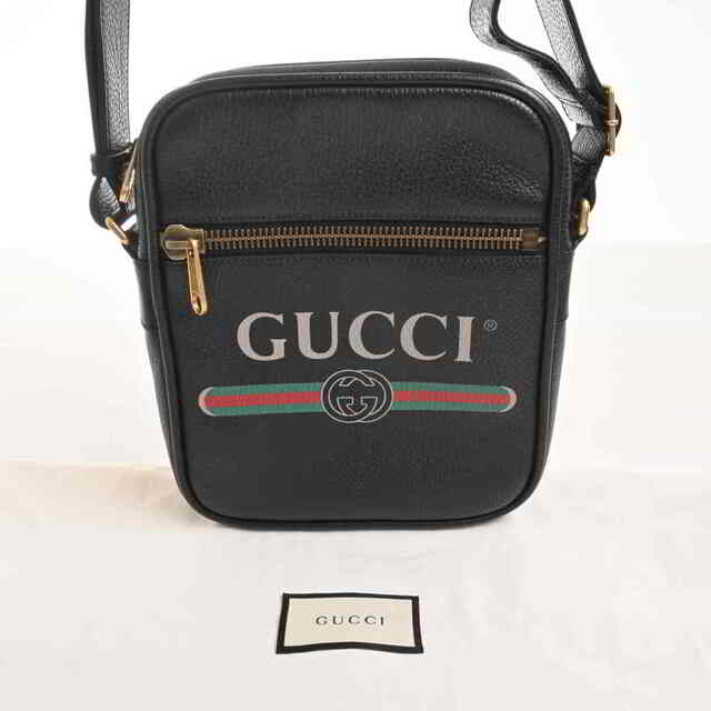 【中古】 Gucci グッチ レザー グッチプリント ヴィンテージロゴ ショルダーバッグ ブラック by