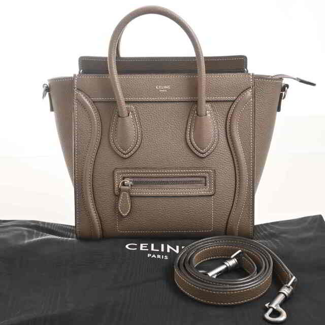 Celine セリーヌ レザー ラゲージ ナノショッパー 2WAY ハンドバッグ グレージュ by