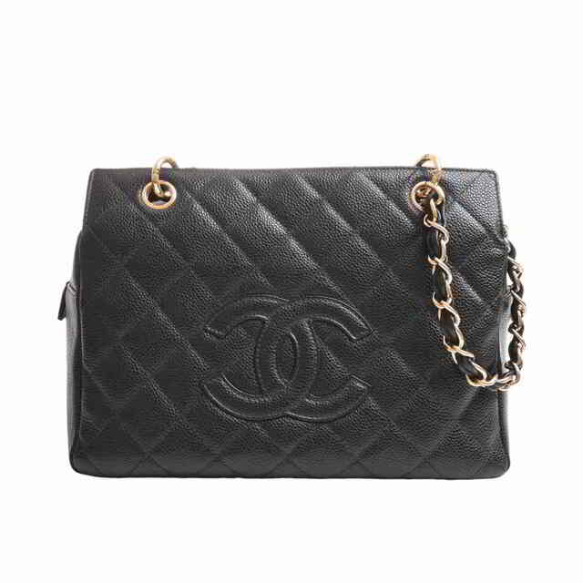 CHANEL シャネル キャビアスキン マトラッセ ココマーク チェーン トートバッグ ブラック by