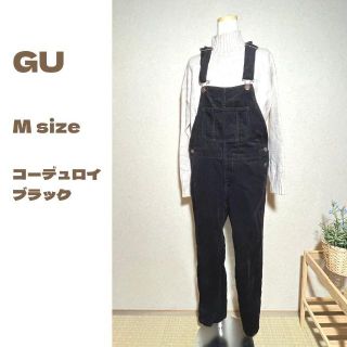 ジーユー(GU)の【美品】GU　M　黒　コーデュロイ　サロペット　秋冬(サロペット/オーバーオール)