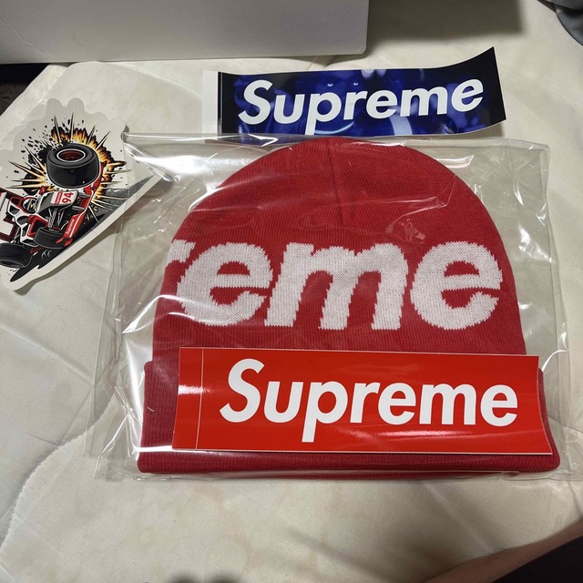 シュプリーム SUPREME ビッグ ロゴ ニットキャップ ビーニー赤