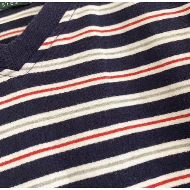 グレー×ネイビー×レッド×ホワイト　マルチボーダーTシャツ　ポストインサイズ発送 レディースのトップス(Tシャツ(半袖/袖なし))の商品写真