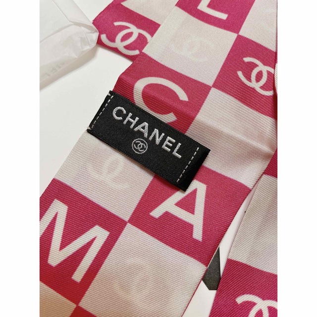 新品　シャネル　CHANEL 細スカーフ　スカーフ　ヘアバンド　ピンク