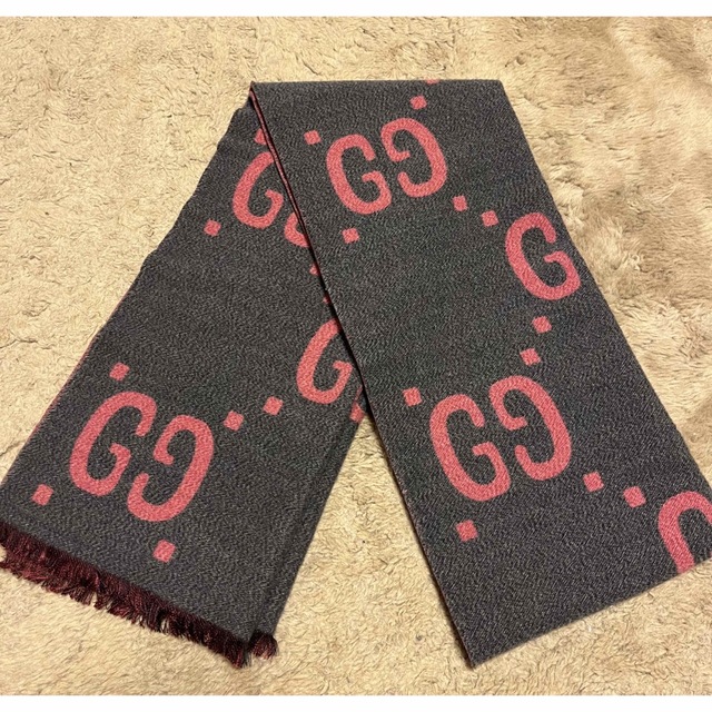 美品 グッチ マフラー GGジャカード ウールシルク スカーフ | フリマアプリ ラクマ
