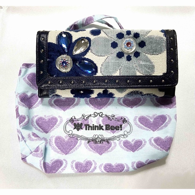 【未使用】シンクビー★Think Bee!★長財布/ブルーカナリー/かぶせ/花柄