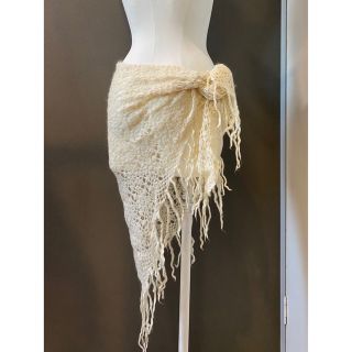 古着 ビンテージ 編み フランジ 花柄 モヘア ウール 巻きスカート ビスチェ