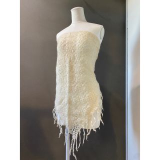 古着 ビンテージ 編み フランジ 花柄 モヘア ウール 巻きスカート ビスチェ