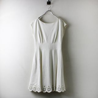 美品 kate spade ケイトスペード Eyelet Ponte Fiorella Dress M/ホワイト アイレット フレア ワンピース【2400013116619】(その他)