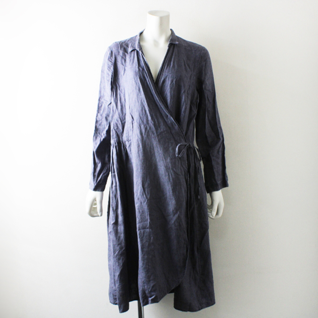 nest Robe(ネストローブ)のnest Robe ネストローブ サイドギャザー リネンカシュクールワンピース/ブルー【2400013112659】 レディースのワンピース(その他)の商品写真