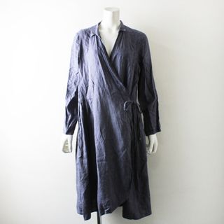 ネストローブ(nest Robe)のnest Robe ネストローブ サイドギャザー リネンカシュクールワンピース/ブルー【2400013112659】(その他)