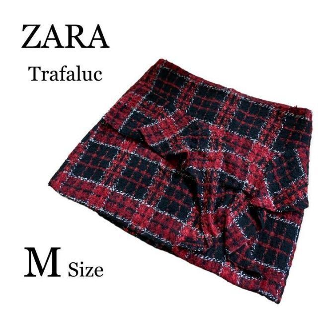 ZARA(ザラ)のZARA ザラ ミニスカート M 赤 黒 チェック フリル付 秋 冬 レディースのスカート(ミニスカート)の商品写真