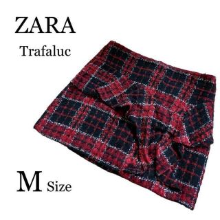 ザラ(ZARA)のZARA ザラ ミニスカート M 赤 黒 チェック フリル付 秋 冬(ミニスカート)