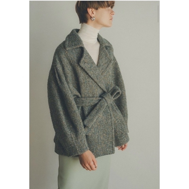 CLANE MIX LOOP TWEED BOX COAT モスグリーン