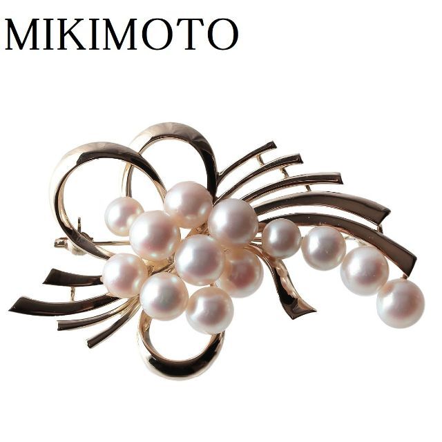 大特価!!】 MIKIMOTO ミキモト パール ブローチ リボン K14YG アコヤパール【8745】 ブローチ+コサージュ 