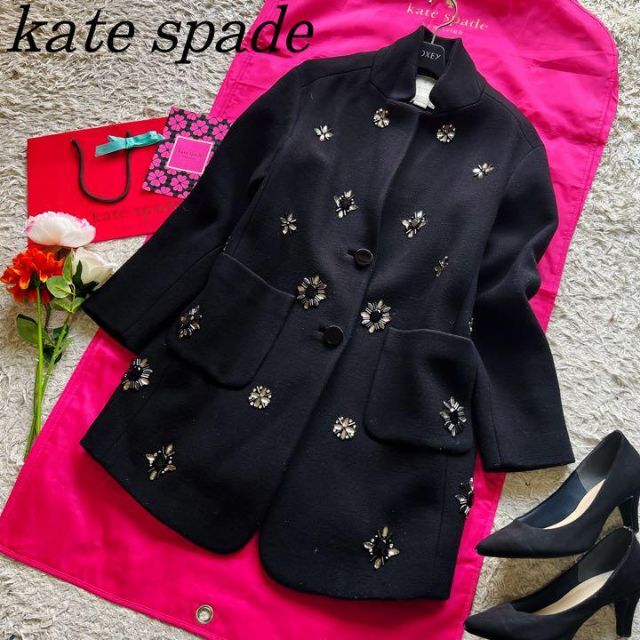 kate spade new york - 【良品】kate spade ビジューロングコート ブラック 襟 4 Lの通販 by ろろっぷ