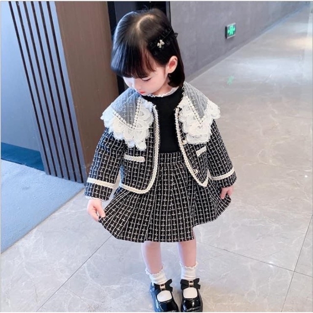 ♡ ツイード風 セットアップ 黒 ♡ 110 キッズ スカート スーツ 女の子 キッズ/ベビー/マタニティのキッズ服女の子用(90cm~)(ドレス/フォーマル)の商品写真