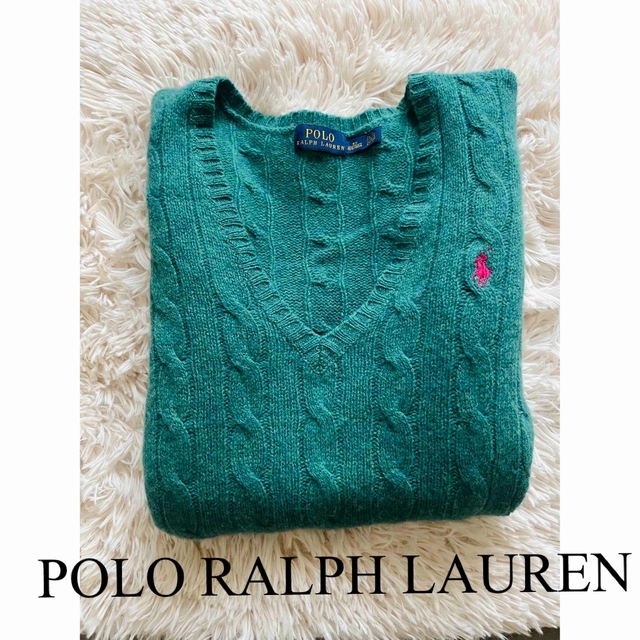 POLO RALPH LAUREN(ポロラルフローレン)の美品　ポロ　ラルフローレン　ニット　羊毛　カシミヤ　ケーブル　緑　人気　完売 レディースのトップス(ニット/セーター)の商品写真