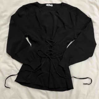 ザラ(ZARA)のZARA KNIT レースアップ ボリュームスリーブニット(ニット/セーター)