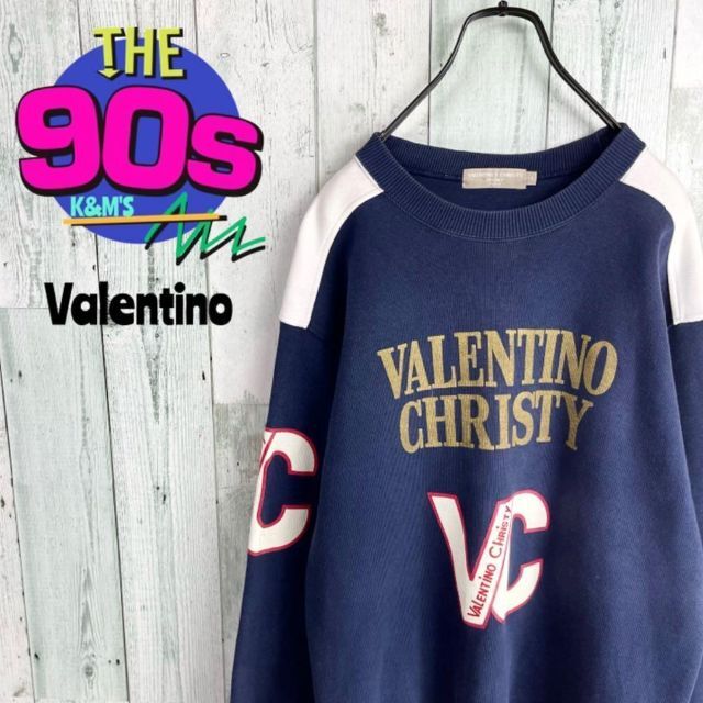 90's VALENTINO バレンチノクリスティ ビックロゴ切り替えトレーナー ...