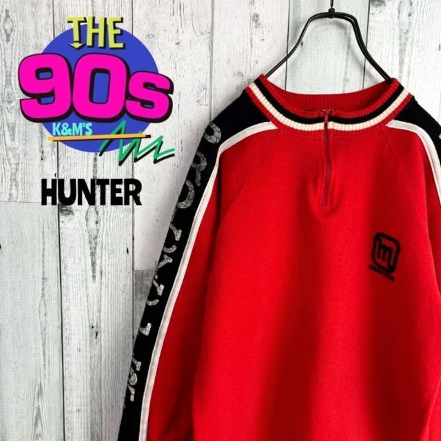 90's HUNTER 袖ロゴ ハーフジップ ヴィンテージ ニットトレーナー ... vintage 90s ハーフジップ ニット