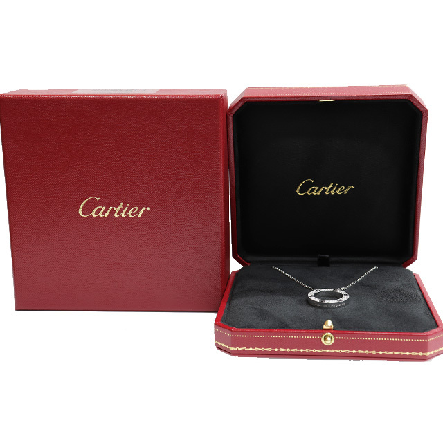 Cartier(カルティエ)の（美品）カルティエ CARTIER LOVE ラブネックレス パヴェダイヤ サークル K18 WG ホワイトゴールド × ダイヤ B7058000 保証書 8668 レディースのアクセサリー(ネックレス)の商品写真