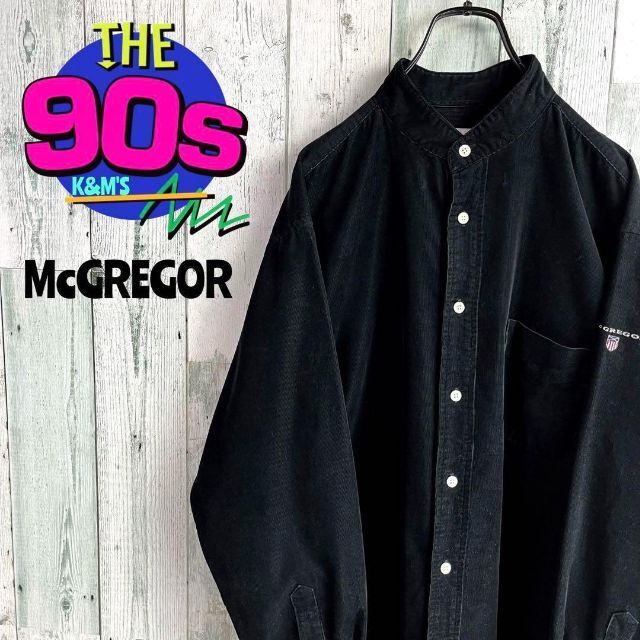 90's McGREGOR マックレガー　ロゴ刺繍　ノーカラーコーディロイシャツ