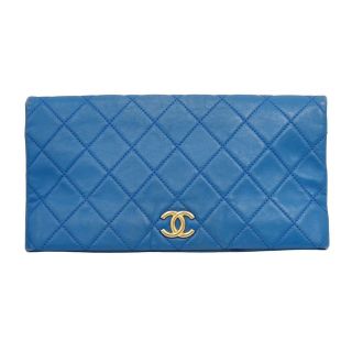 シャネル(CHANEL)のCHANEL シャネル マトラッセ ココマーク クラッチバッグ セカンドバッグ 25番台 ラムスキン ゴールド金具 ブルー 美品 中古 43426(クラッチバッグ)