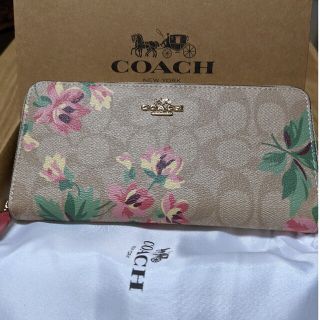 コーチ(COACH)のCOACH  長財布　ラウンドファスナー　淡い花柄模様(財布)