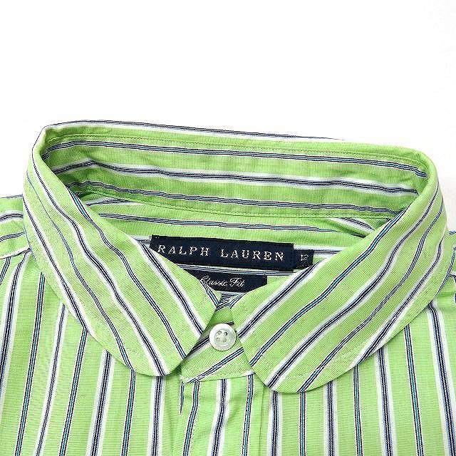 Ralph Lauren(ラルフローレン)のラルフローレン 丸襟 ロングスリーブ ストライプシャツ ブラウス 12 グリーン レディースのトップス(シャツ/ブラウス(長袖/七分))の商品写真