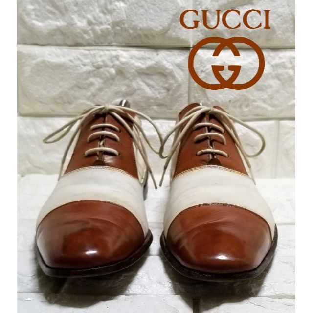 GUCCI】サドルシューズ size39.5C (約24.5cm)白×茶 ＼半額SALE／ 4608円引き 