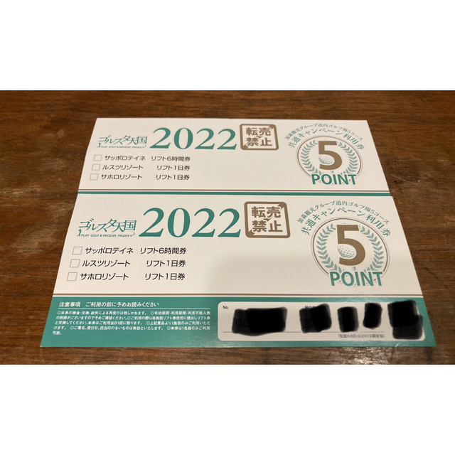 22-23 北海道 ルスツ リフト券 リフト1日券 引き換え券 2枚