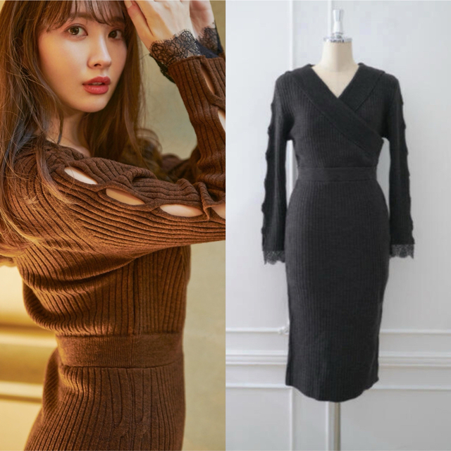 Her lip to Wrap-Effect Knit Dressワンピース