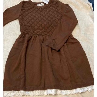 エイチアンドエム(H&M)の☆新品☆H&M レーストリムニットワンピース 110♡ダークブラウン(ワンピース)