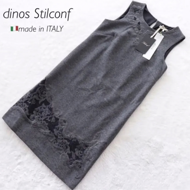 ◇イタリア製 dinos ノースリーブ刺繍ワンピース