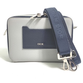 ディオール(Dior)のディオール Dior 2PUBC120GBC H07E ロゴ ダブルジップポケット ショルダーバッグ レザー グレー(ショルダーバッグ)