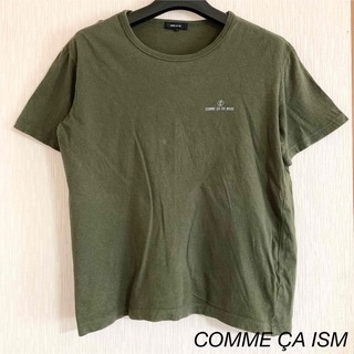COMMECAISM カーキ　胸元ロゴ入り無地コットンTシャツ　ポストインサイズ(Tシャツ(半袖/袖なし))