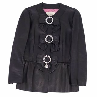 グッチ(Gucci)の美品 グッチ GUCCI ジャケット レザージャケット リボン ビジュー装飾 ラムレザー アウター レディース イタリア製 40(M相当) ブラック(その他)