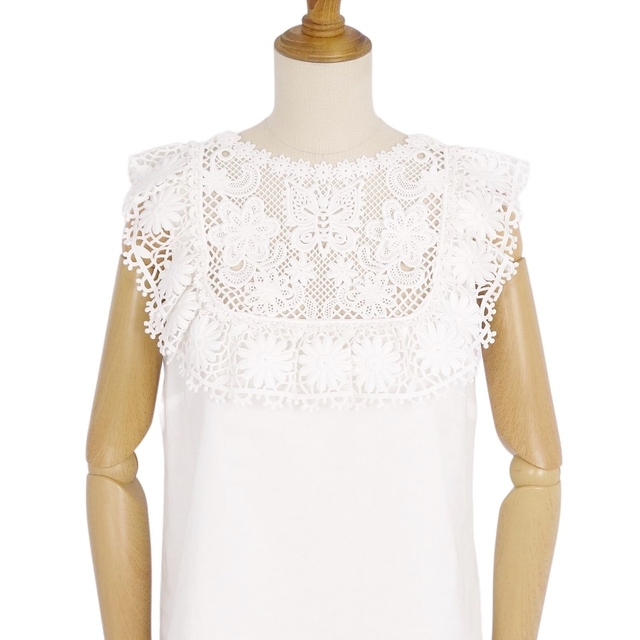 美品 ヴァレンティノ RED VALENTINO シャツ ブラウス ノースリーブ 花柄 レース トップス レディース 40(M相当) ホワイト